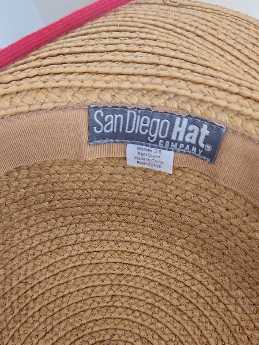 San Diego Hat Company Tan Straw Sun Hat with Red Ribbon - Picture 3 of 4